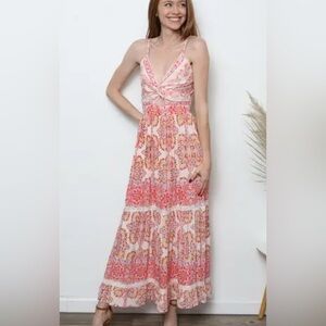 Angie Twist Front Cutout Detail Floral Pink Maxi Dress
